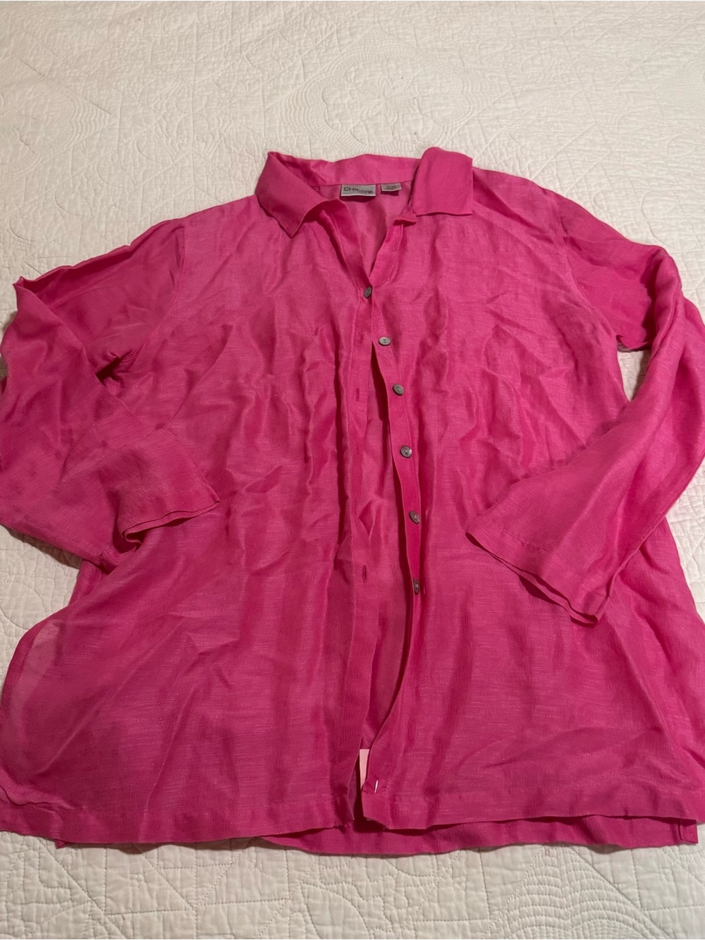 Chico's Silk Linen Vibrant Hot Pink Blouse